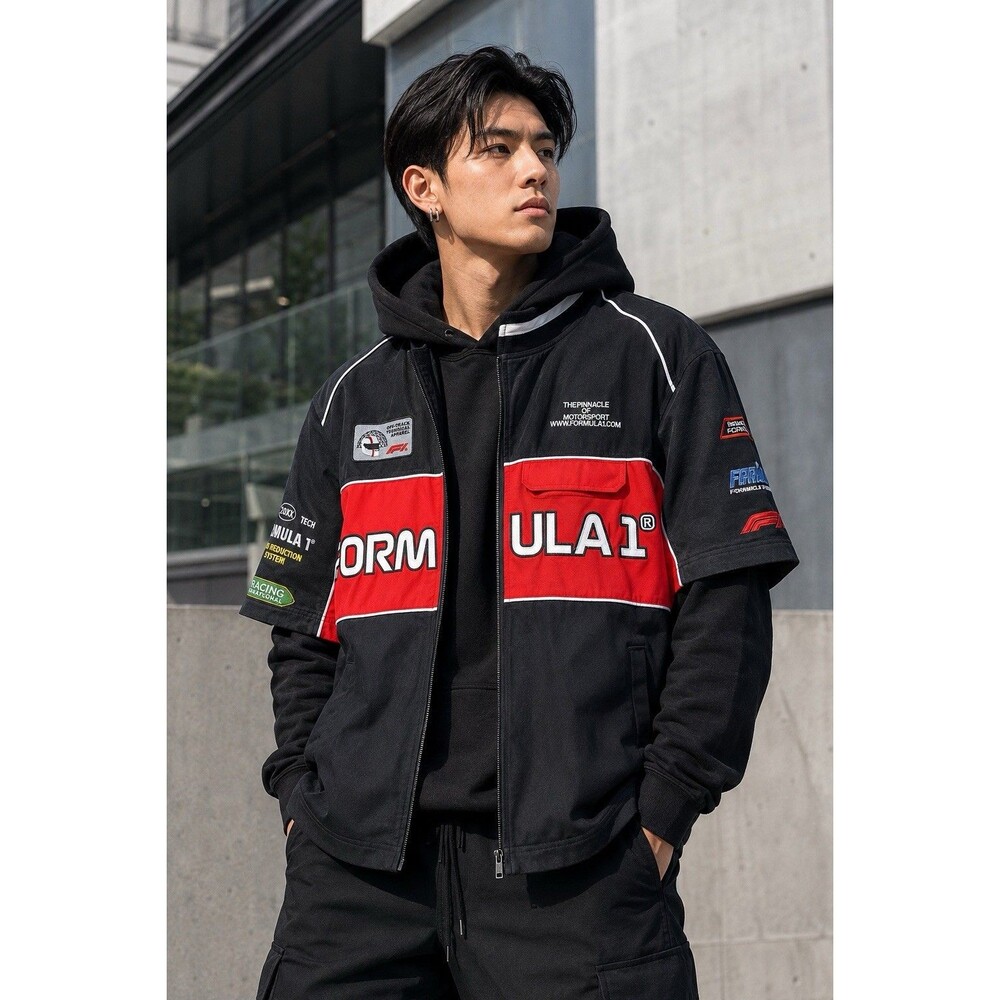 Pacsun Formula 1 F1 Mens M Red Black Full Zip Pit Crew Racing Shirt Jacket